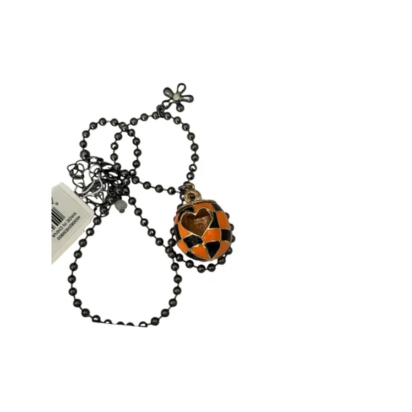 New Halloween Betsey Johnson Checkered Pumpkin Enamel Pendant Necklace, charm - Picture 5 of 5